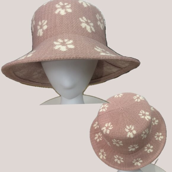 San Diego Hat Co. Dusty Rose/Cream Floral Wool Blend Machine Knit Bucket Hat - Picture 1 of 6